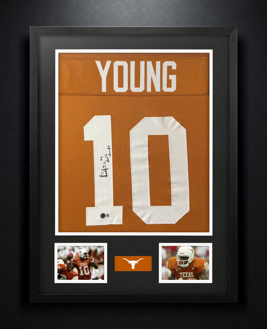 Vince Young Signed Texas Longhorns Jersey Framed Beckett COA INSCRIBED - Photo of frame