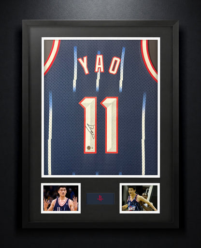Yao Ming Signed Houston Rockets Mitchell & Ness Jersey Framed Beckett COA - Photo of frame