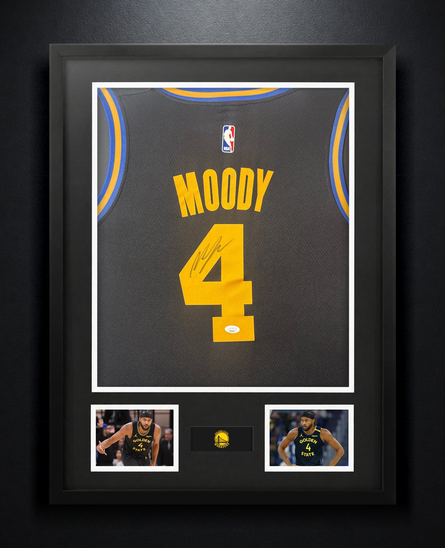 Moses Moody Signed Golden State Warriors Nike Jersey Framed JSA COA - Photo of frame