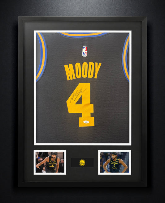 Moses Moody Signed Golden State Warriors Nike Jersey Framed JSA COA - Photo of frame