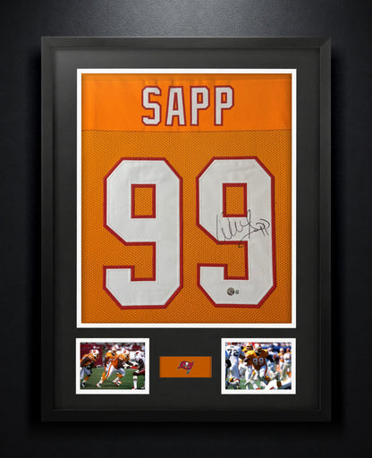 Warren Sapp Signed Tampa Bay Buccaneers Jersey Framed Beckett COA - Photo of frame