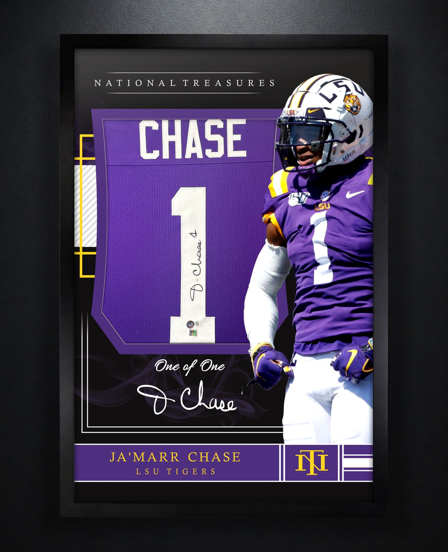 Ja'Marr Chase Signed LSU Tigers Jersey Framed Beckett & Chase Holograms COA - Photo of frame