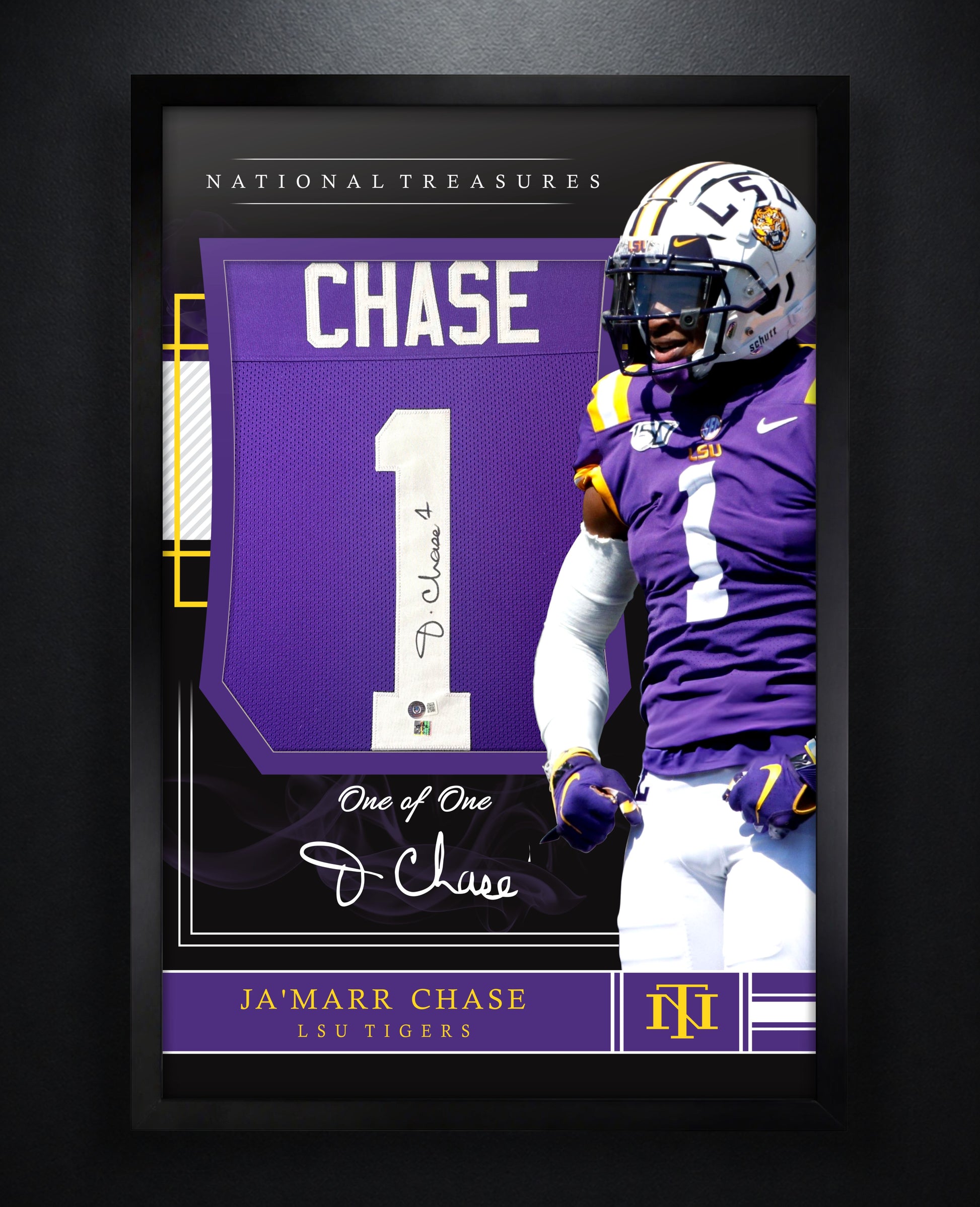 Ja'Marr Chase Signed LSU Tigers Jersey Framed Beckett & Chase Holograms COA - Photo of frame