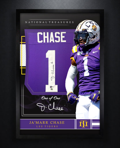 Ja'Marr Chase Signed LSU Tigers Jersey Framed Beckett & Chase Holograms COA - Photo of frame