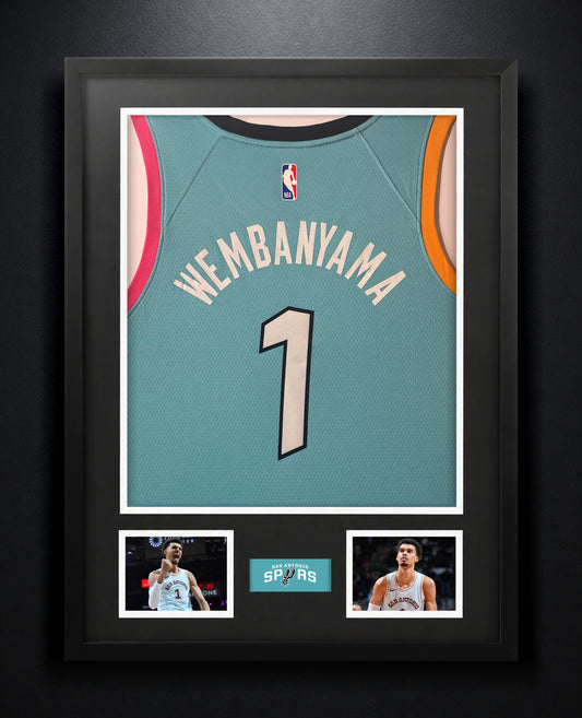 Victor Wembanyama Signed San Antonio Spurs Jersey Framed  COA - Close up of Number