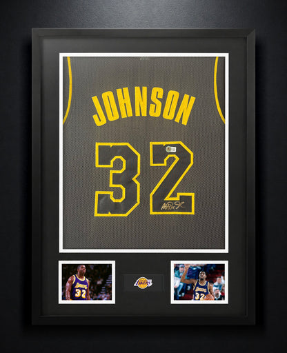 Magic Johnson Signed Los Angeles Lakers Jersey Framed Beckett COA - Photo of frame