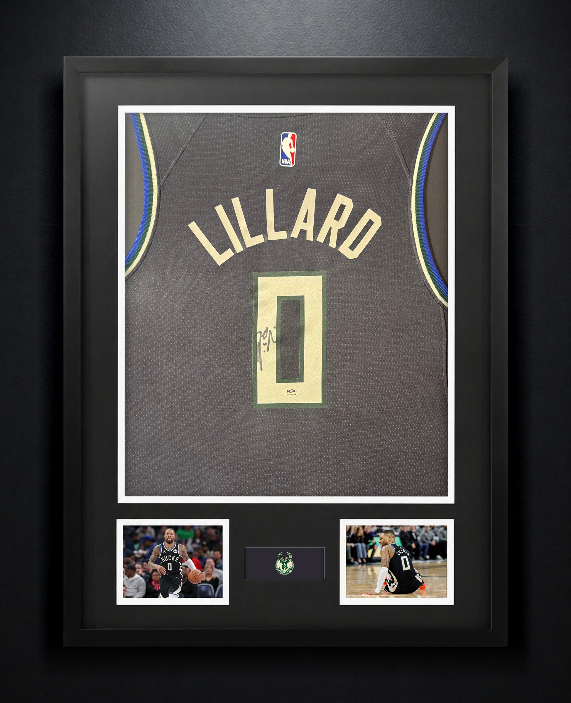 Damian Lillard Signed Milwaukee Bucks Nike Jersey Framed PSA COA - Photo of frame