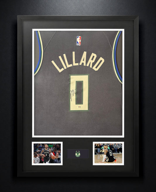 Damian Lillard Signed Milwaukee Bucks Nike Jersey Framed PSA COA - Photo of frame