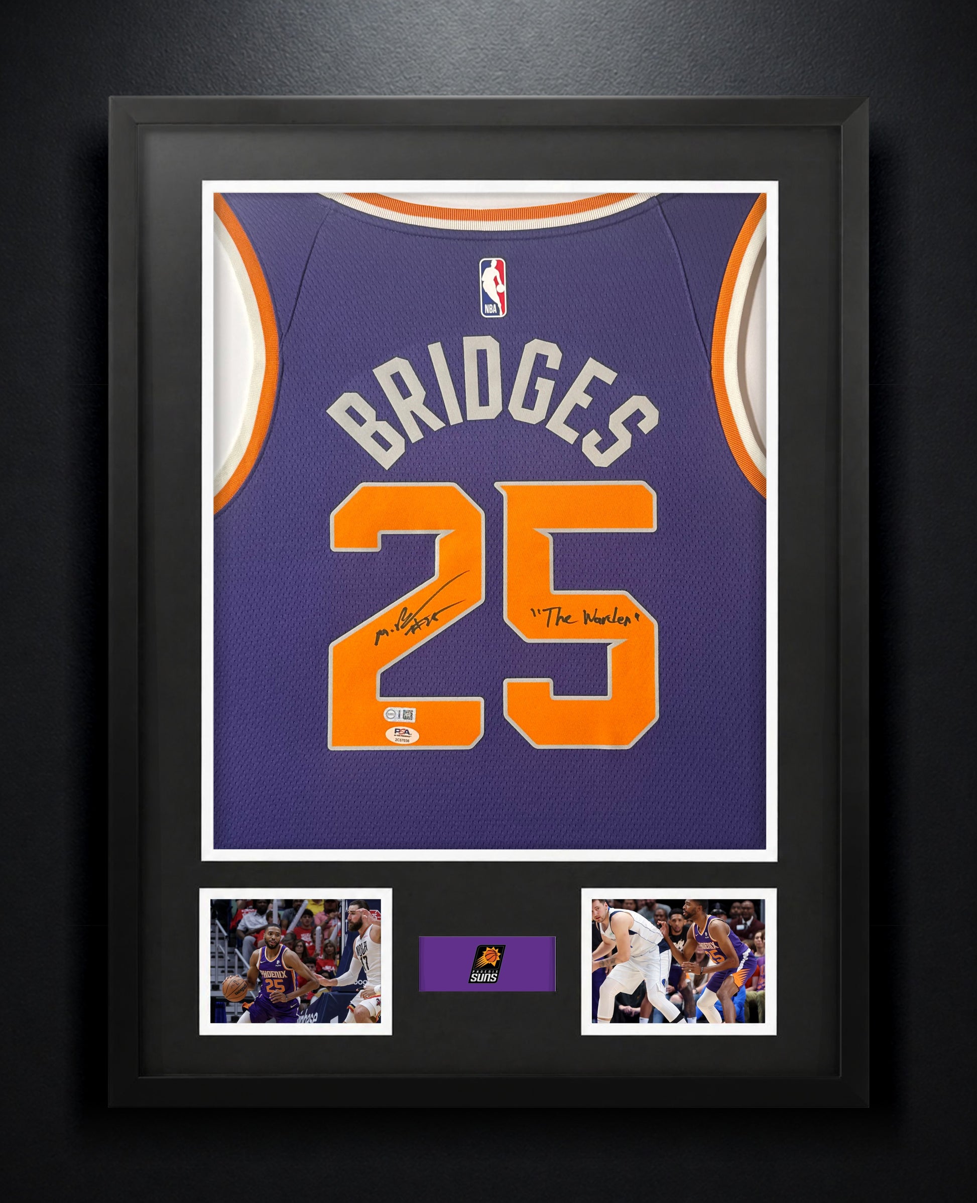 Mikal Bridges Signed Phoenix Suns Nike Jersey Framed PSA & USASM COA INSCRIBED - Photo of frame