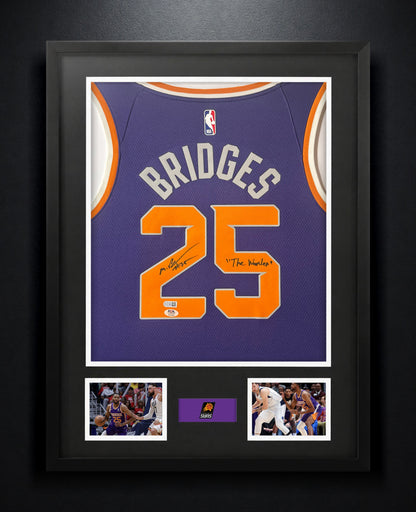 Mikal Bridges Signed Phoenix Suns Nike Jersey Framed PSA & USASM COA INSCRIBED - Photo of frame