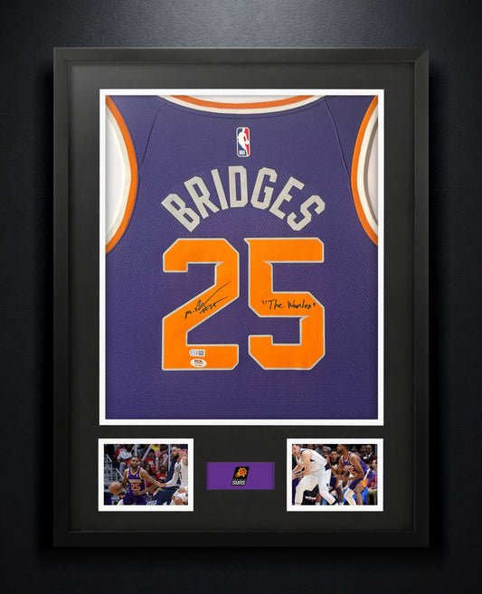 Mikal Bridges Signed Phoenix Suns Nike Jersey Framed PSA & USASM COA INSCRIBED - Photo of frame