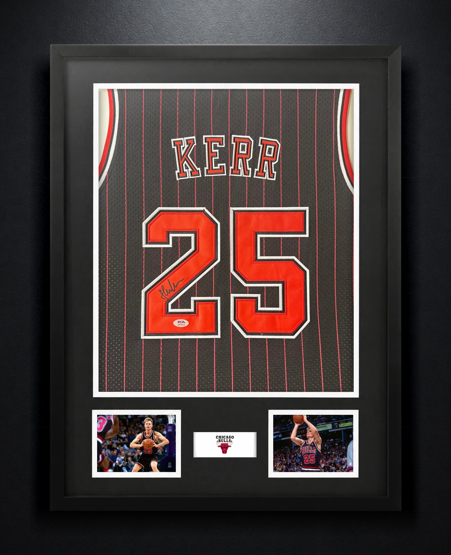 Steve Kerr Signed Chicago Bulls Mitchell & Ness Jersey Framed PSA COA - Photo of frame
