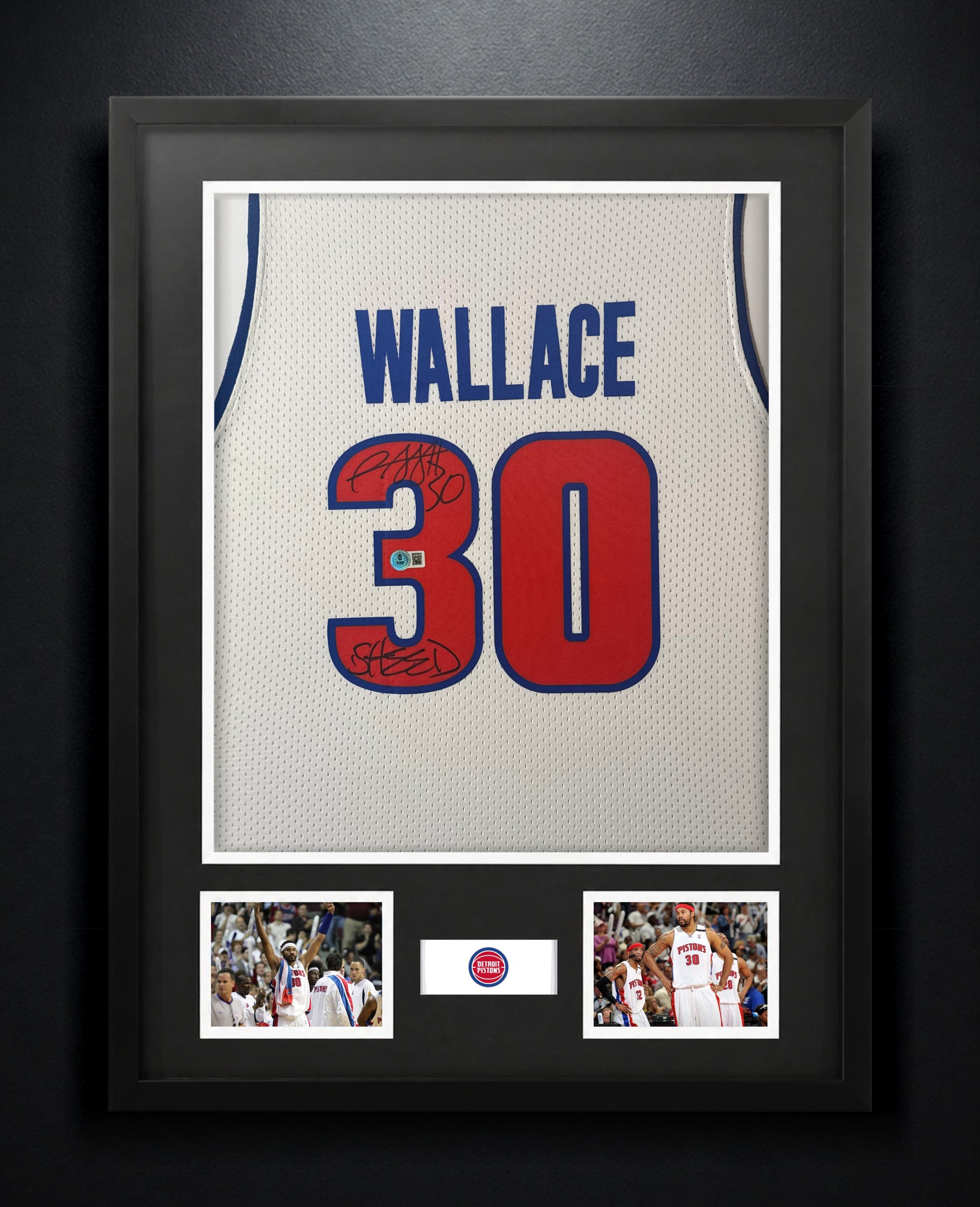 Rasheed Wallace Signed Detroit Pistons Mitchell & Ness Jersey Framed Beckett COA INSCRIBED - Photo of frame