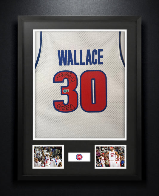 Rasheed Wallace Signed Detroit Pistons Mitchell & Ness Jersey Framed Beckett COA INSCRIBED - Photo of frame