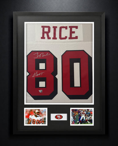 Jerry Rice Signed San Francisco 49ers Mitchell & Ness Jersey Framed Fanatics COA INSCRIBED - Photo of frame