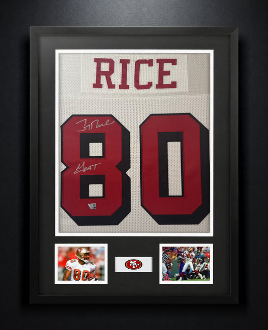 Jerry Rice Signed San Francisco 49ers Mitchell & Ness Jersey Framed Fanatics COA INSCRIBED - Photo of frame
