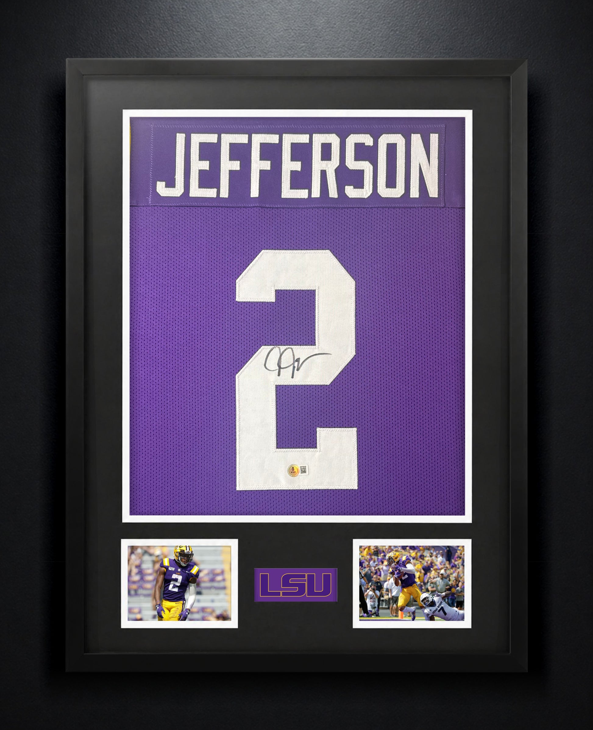 Justin Jefferson Signed LSU Tigers Jersey Framed Beckett COA - Photo of frame