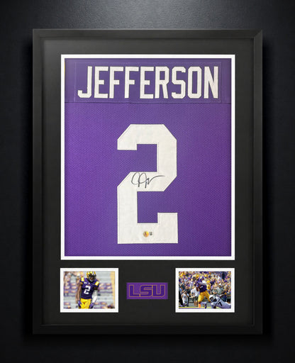 Justin Jefferson Signed LSU Tigers Jersey Framed Beckett COA - Photo of frame