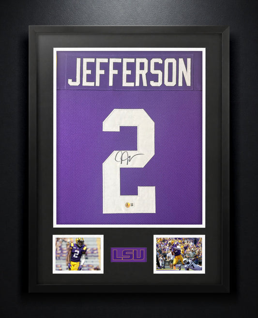 Justin Jefferson Signed LSU Tigers Jersey Framed Beckett COA - Photo of frame