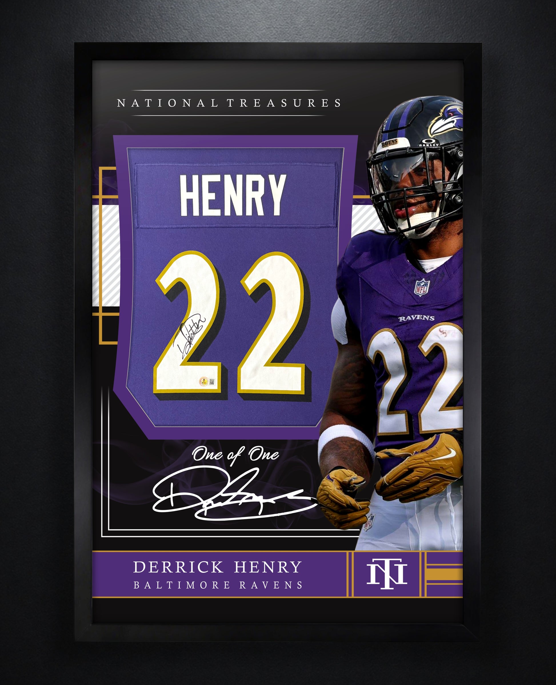 Derrick Henry Signed Baltimore Ravens Nike Jersey Framed Beckett COA - Photo of frame