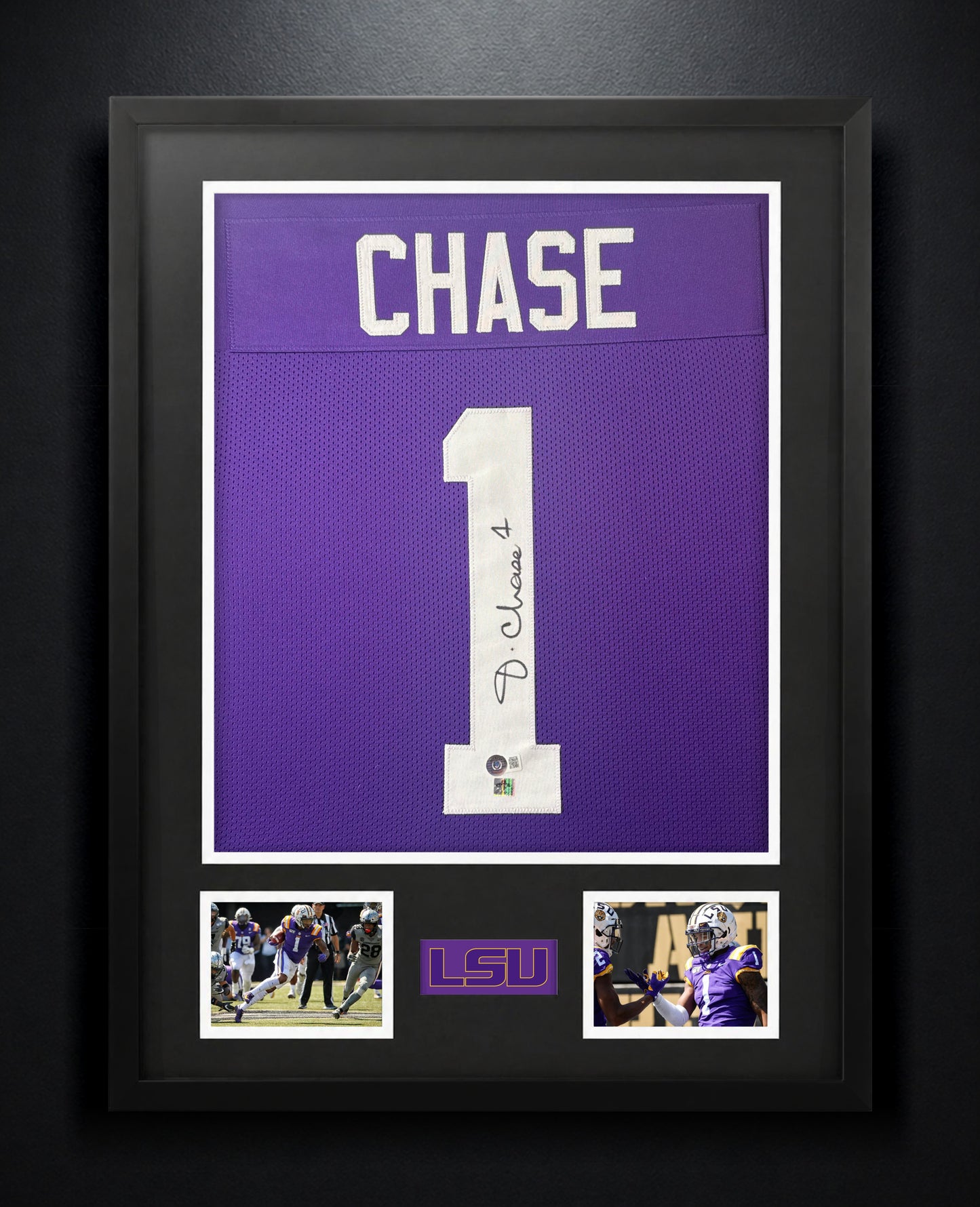 Ja'Marr Chase Signed LSU Tigers Jersey Framed Beckett & Chase Holograms COA - Photo of frame