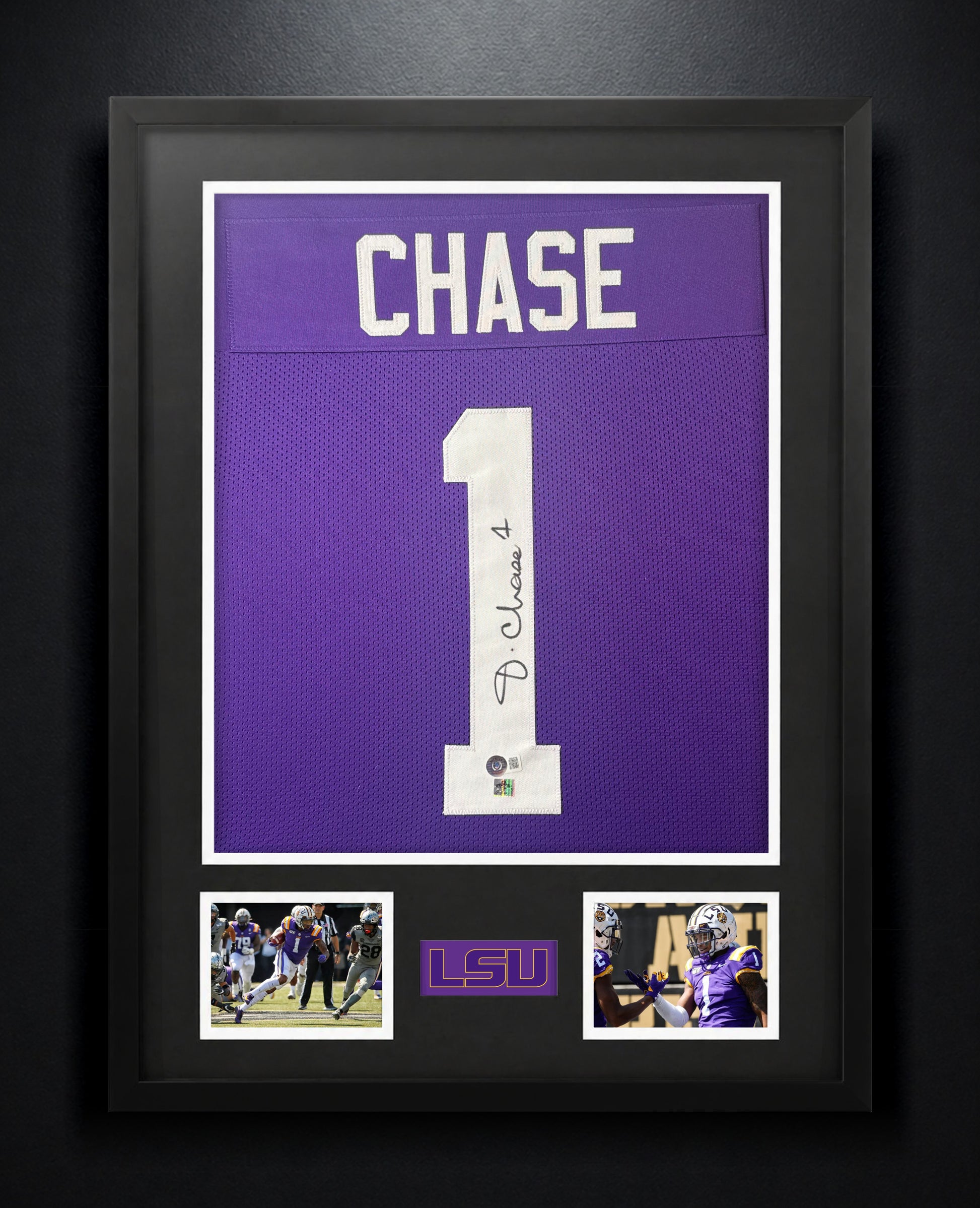 Ja'Marr Chase Signed LSU Tigers Jersey Framed Beckett & Chase Holograms COA - Photo of frame