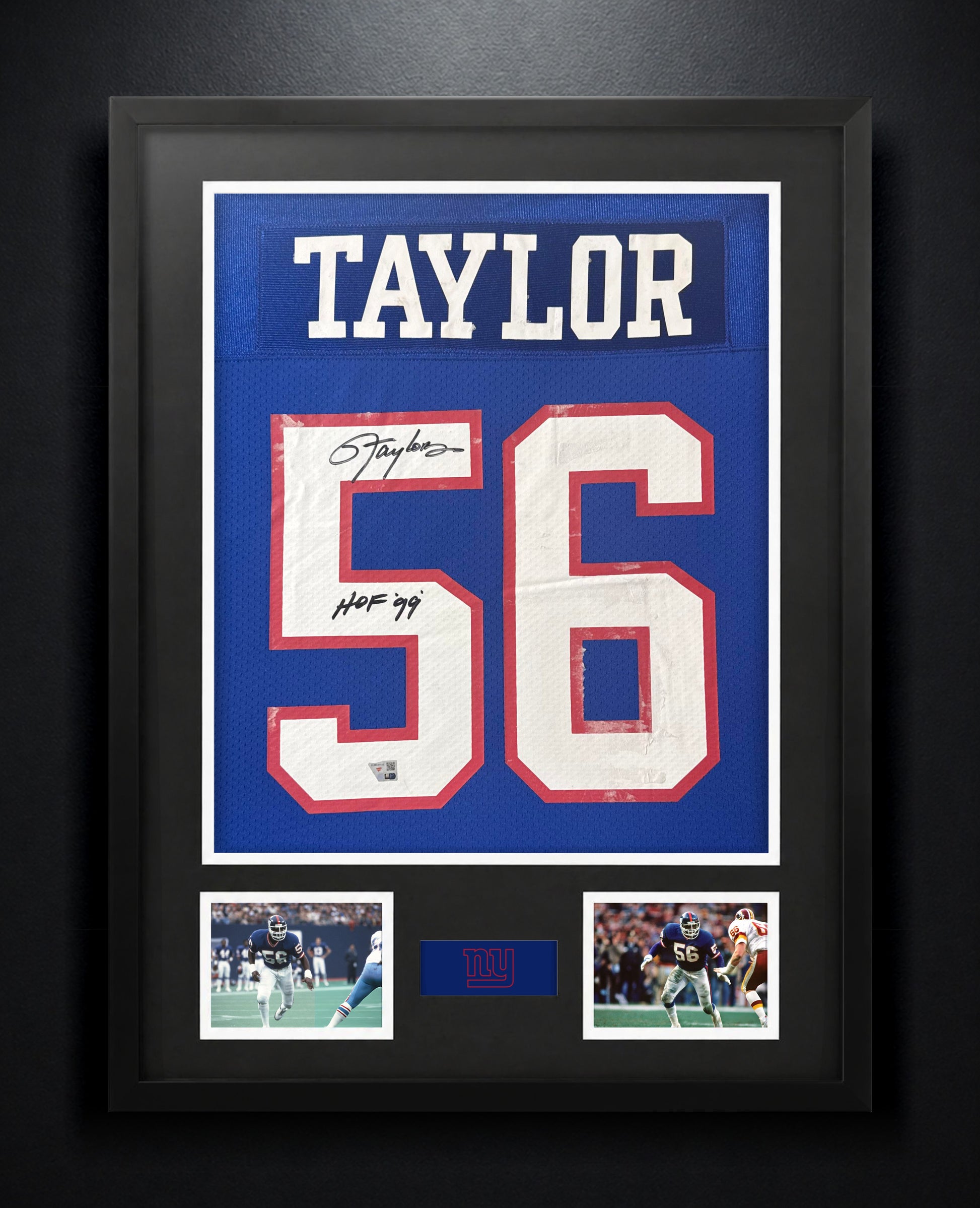 Lawrence Taylor Signed New York Giants Mitchell & Ness Jersey Framed Fanatics COA INSCRIBED - Photo of frame