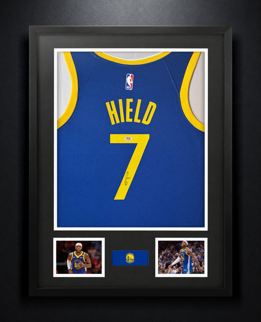 Buddy Hield Signed Golden State Warriors Nike Jersey Framed PSA COA - Photo of frame