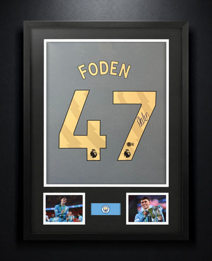Phil Foden Signed Manchester City Puma Jersey Framed Beckett COA - Photo of frame