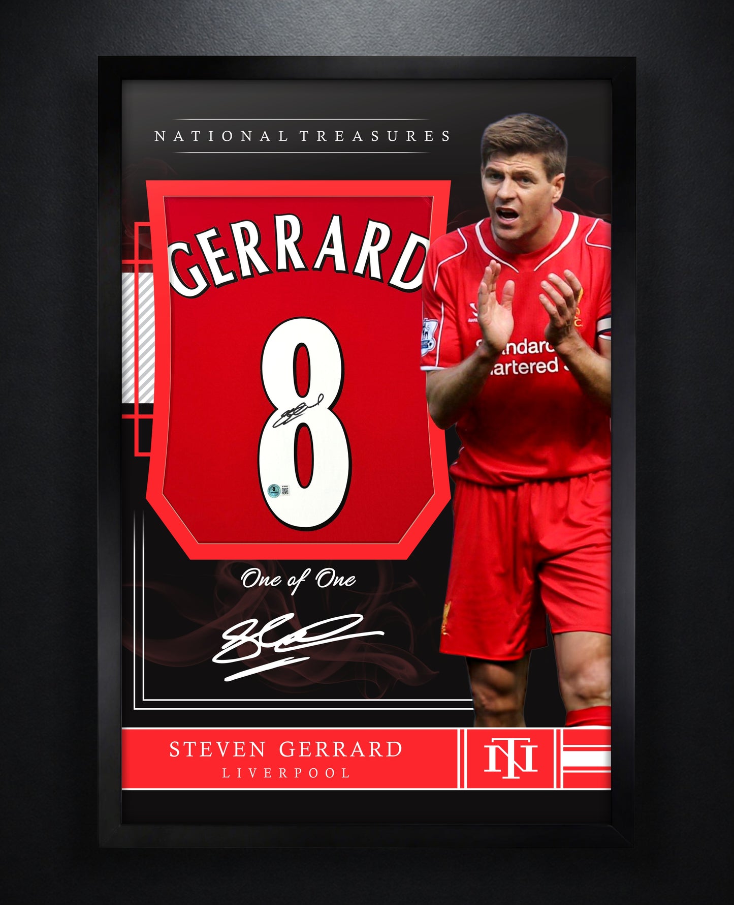 Steven Gerrard Signed Liverpool Reebok Jersey Framed Beckett COA - Photo of frame