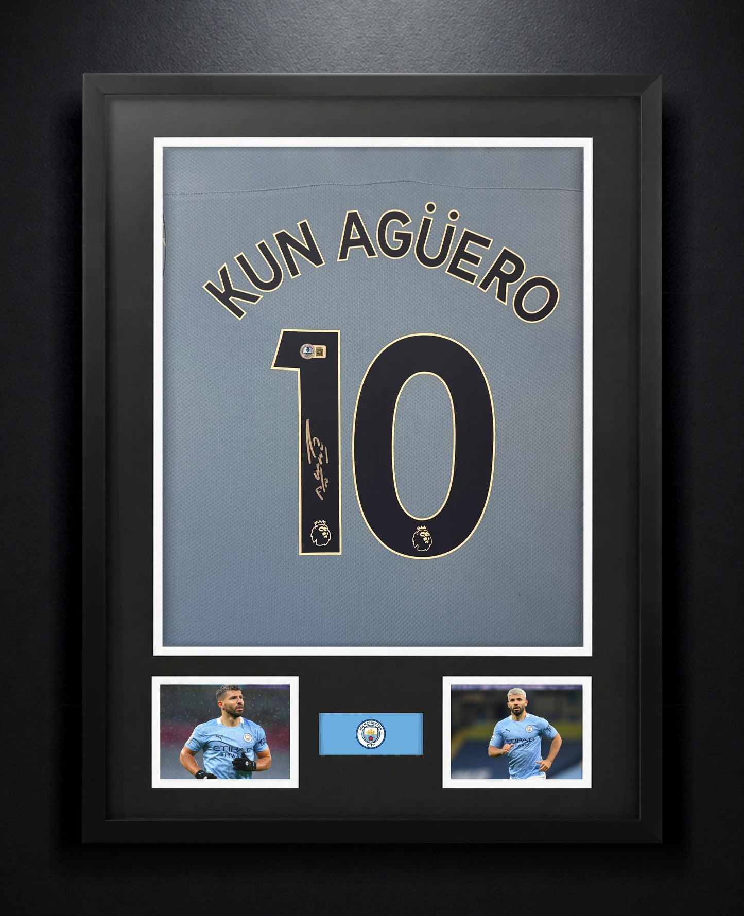 Sergio Aguero Signed Manchester City Puma Jersey Framed Beckett COA - Photo of frame
