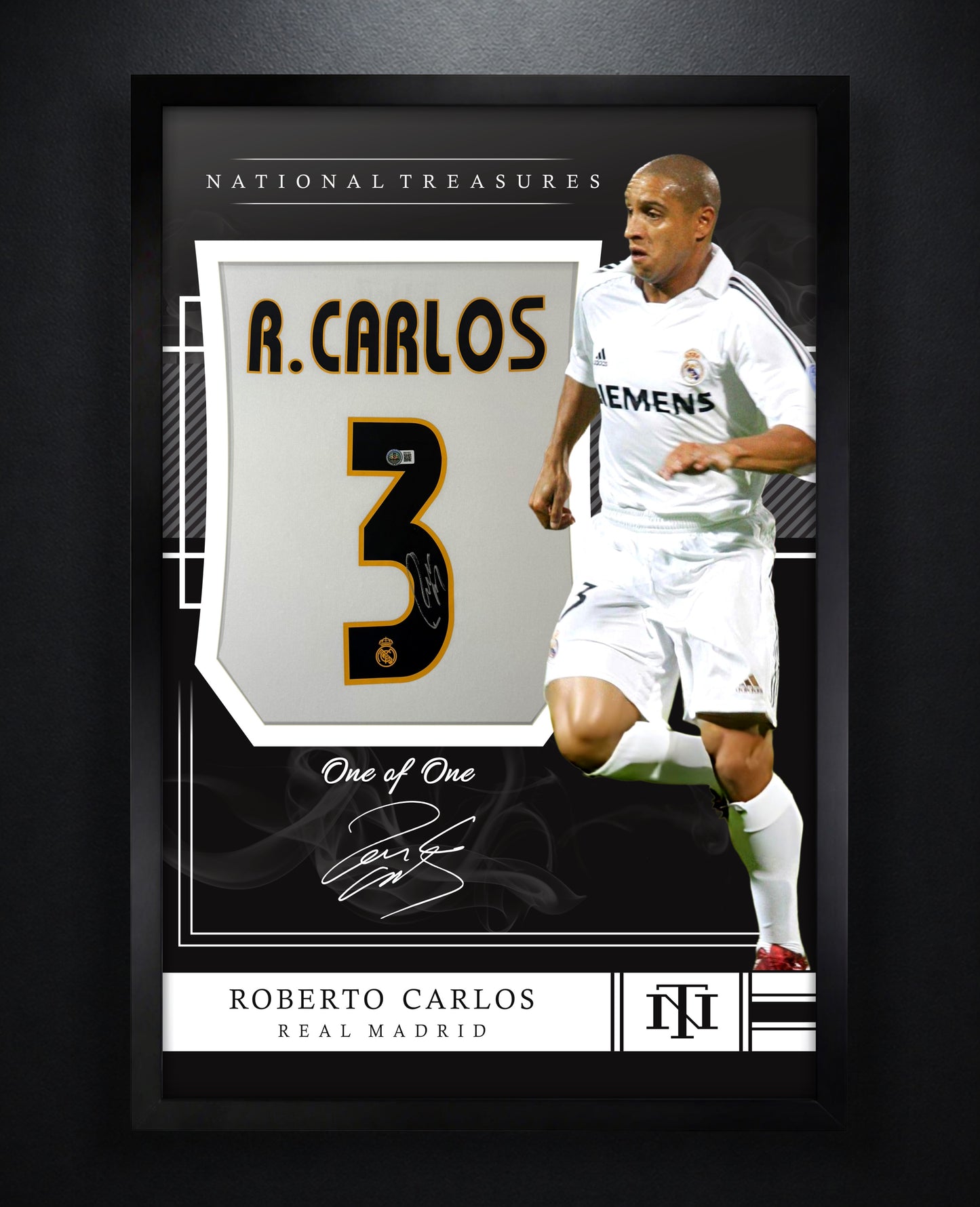 Roberto Carlos Signed Real Madrid Adidas Jersey Framed Beckett COA - Photo of frame