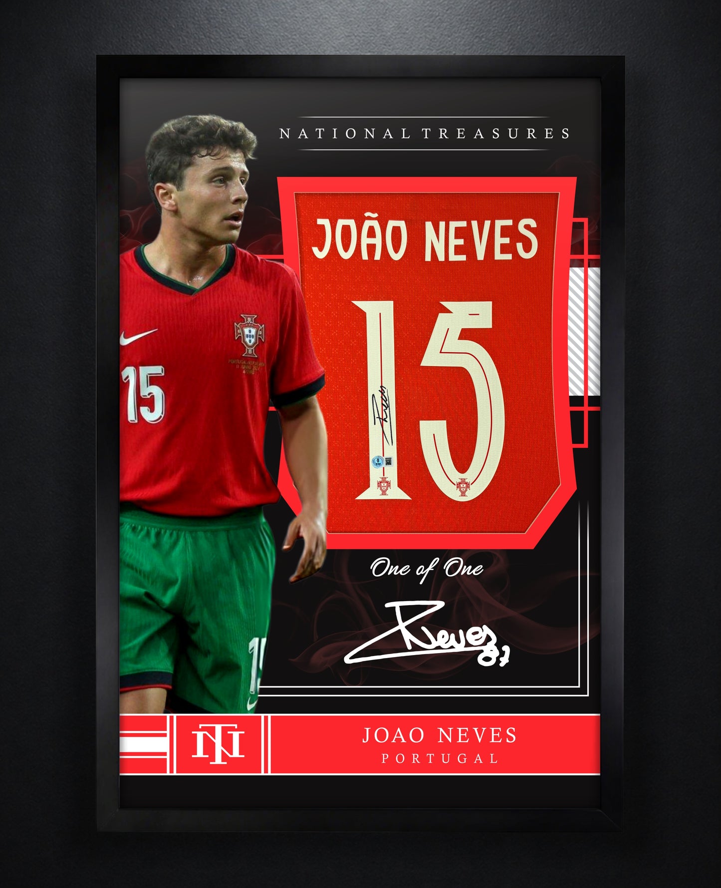 Joao Neves Signed Portugal Puma Jersey Framed Beckett COA - Photo of frame