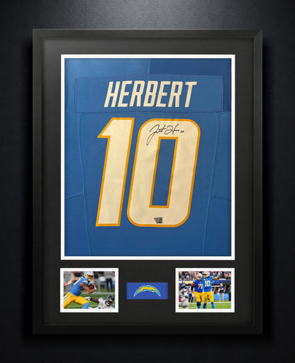 Justin Herbert Signed Los Angeles Chargers Nike Jersey Framed Fanatics COA - Photo of frame