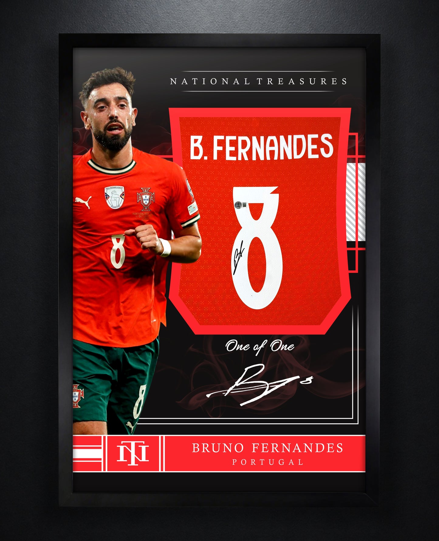 Bruno Fernandes Signed Portugal Puma Jersey Framed Beckett COA - Photo of frame