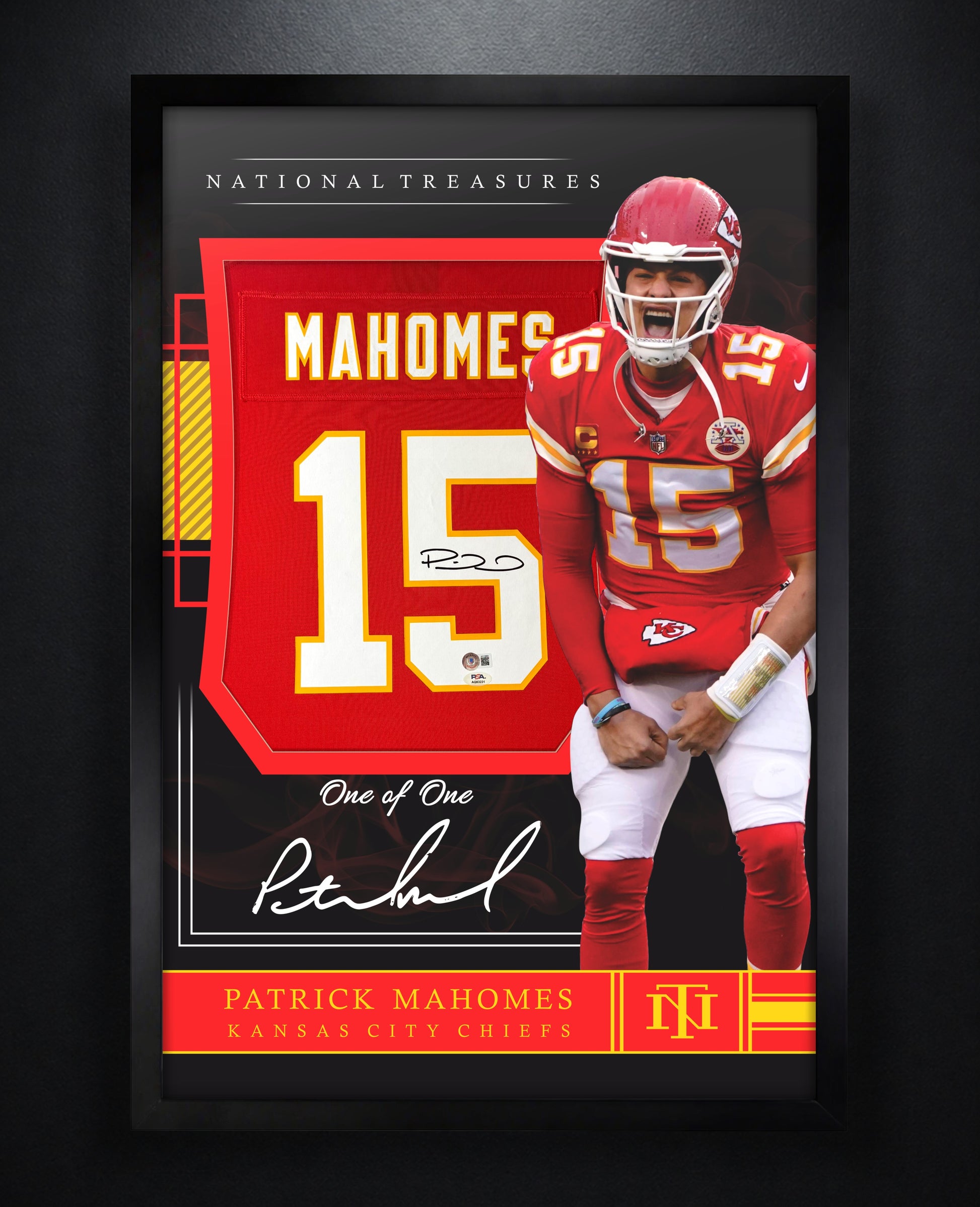 Patrick Mahomes Signed Kansas City Chiefs Nike Jersey Framed Beckett & PSA COA - Photo of frame