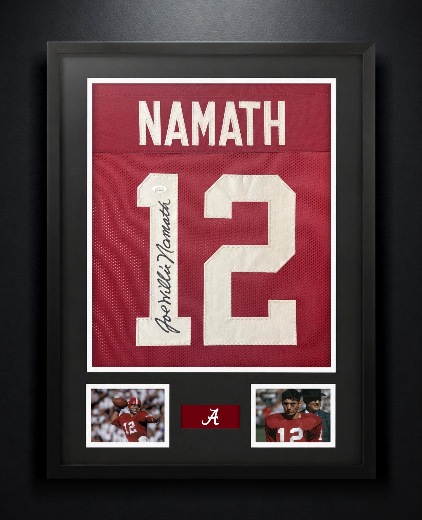 Joe Namath Signed Alabama Crimson Tide Jersey Framed JSA COA - Photo of frame