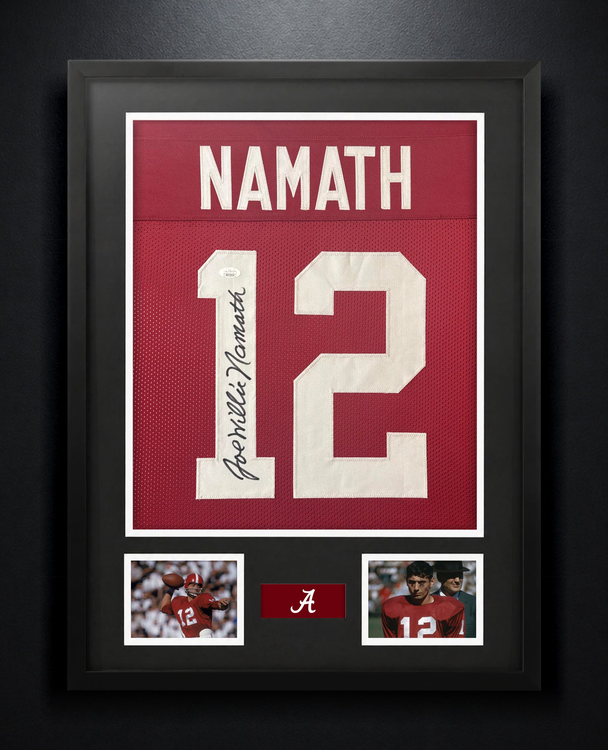 Joe Namath Signed Alabama Crimson Tide Jersey Framed JSA COA - Photo of frame