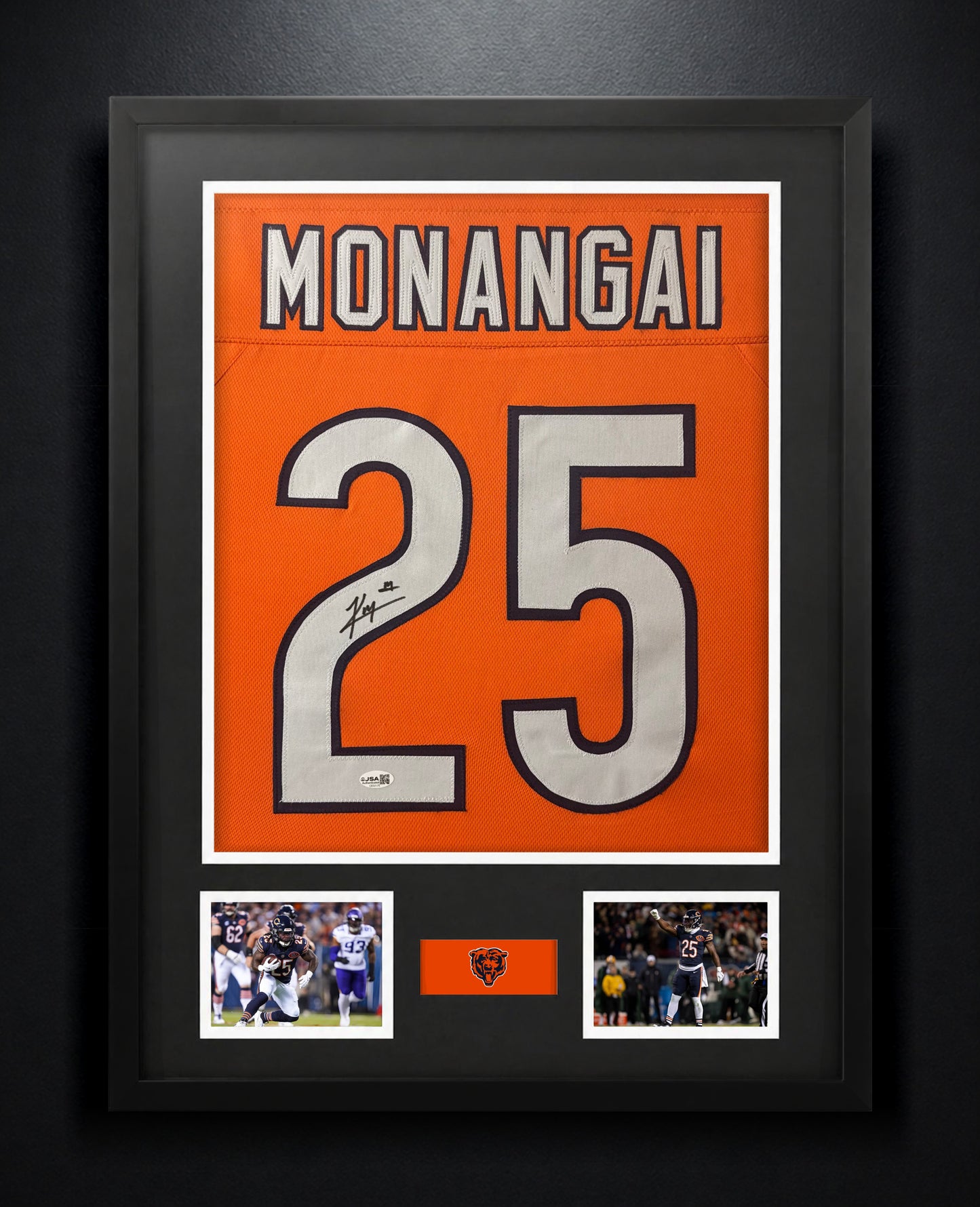 Kyle Monangai Signed Chicago Bears Jersey Framed JSA COA - Photo of frame
