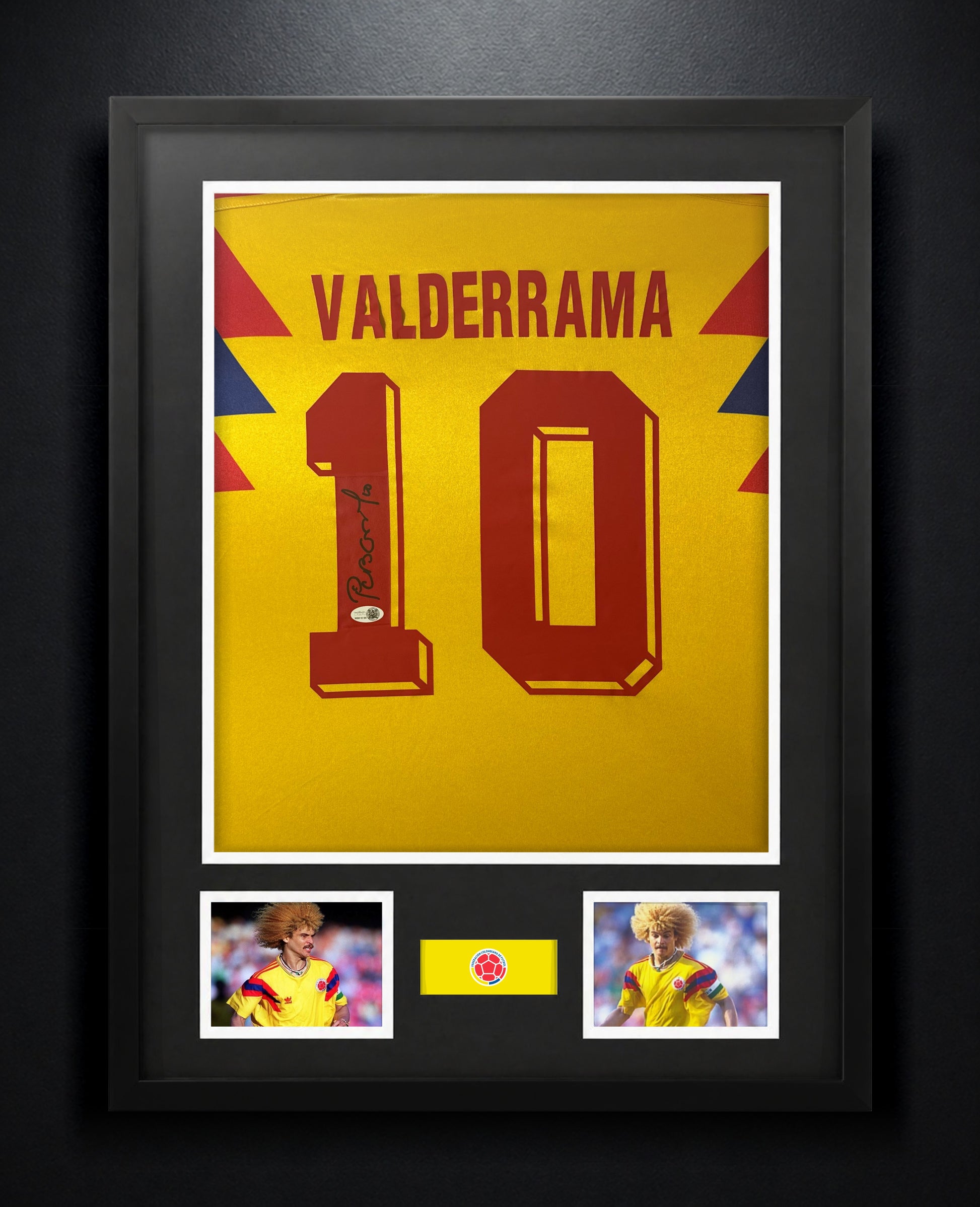 Valderrama Signed Colombia Adidas Jersey Framed JSA COA - Photo of frame