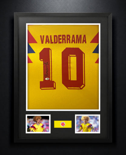 Valderrama Signed Colombia Adidas Jersey Framed JSA COA - Photo of frame