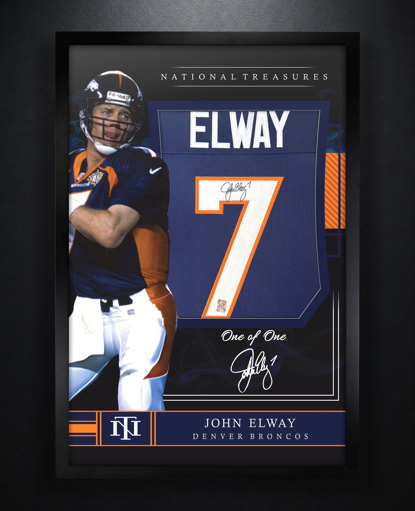 John Elway Signed Denver Broncos Jersey Framed Elway Holograms COA - Photo of frame