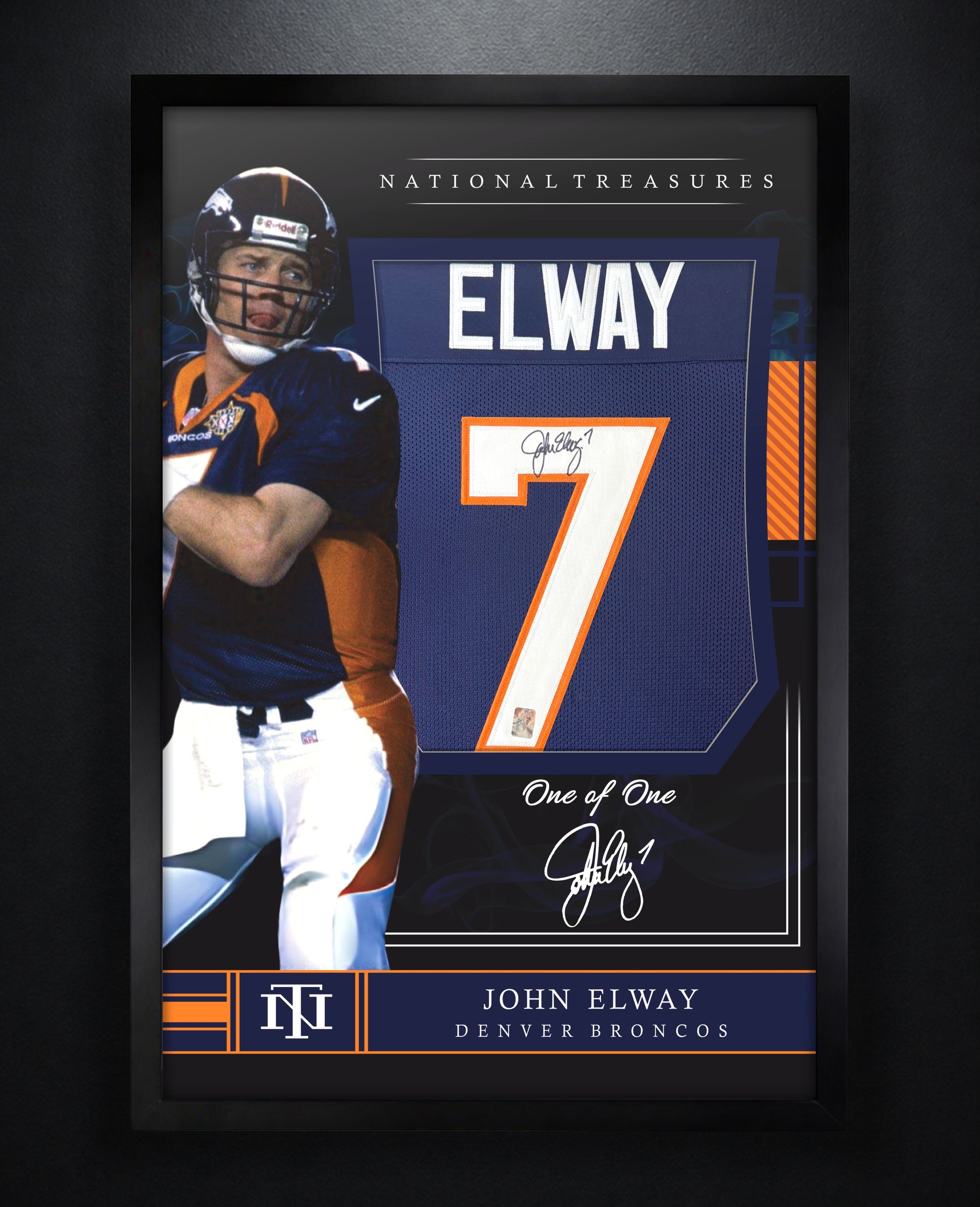 John Elway Signed Denver Broncos Jersey Framed Elway Holograms COA - Photo of frame
