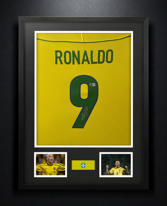 Ronaldo Nazario Signed Brazil Nike Jersey Framed Beckett COA - Photo of frame