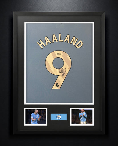 Erling Haaland Signed Manchester City Puma Jersey Framed Beckett COA - Photo of frame