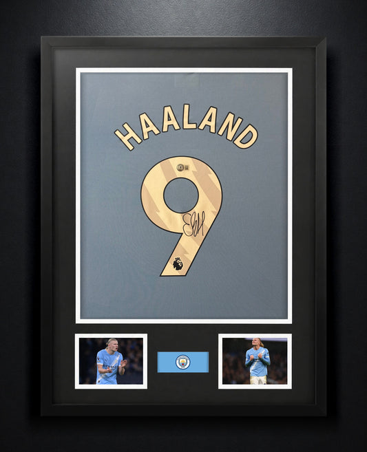 Erling Haaland Signed Manchester City Puma Jersey Framed Beckett COA - Photo of frame