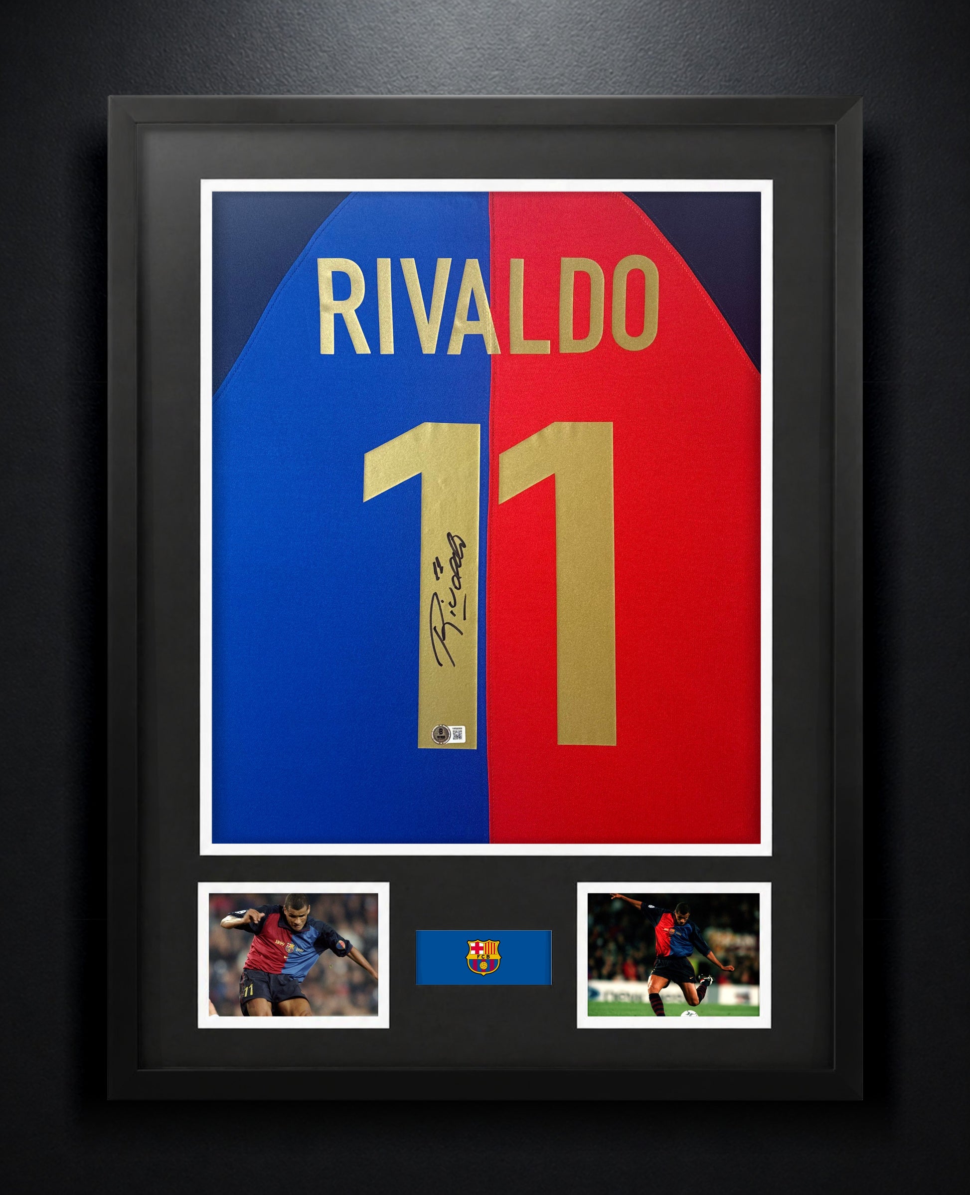 Rivaldo Signed FC Barcelona Nike Jersey Framed Beckett COA - Photo of frame