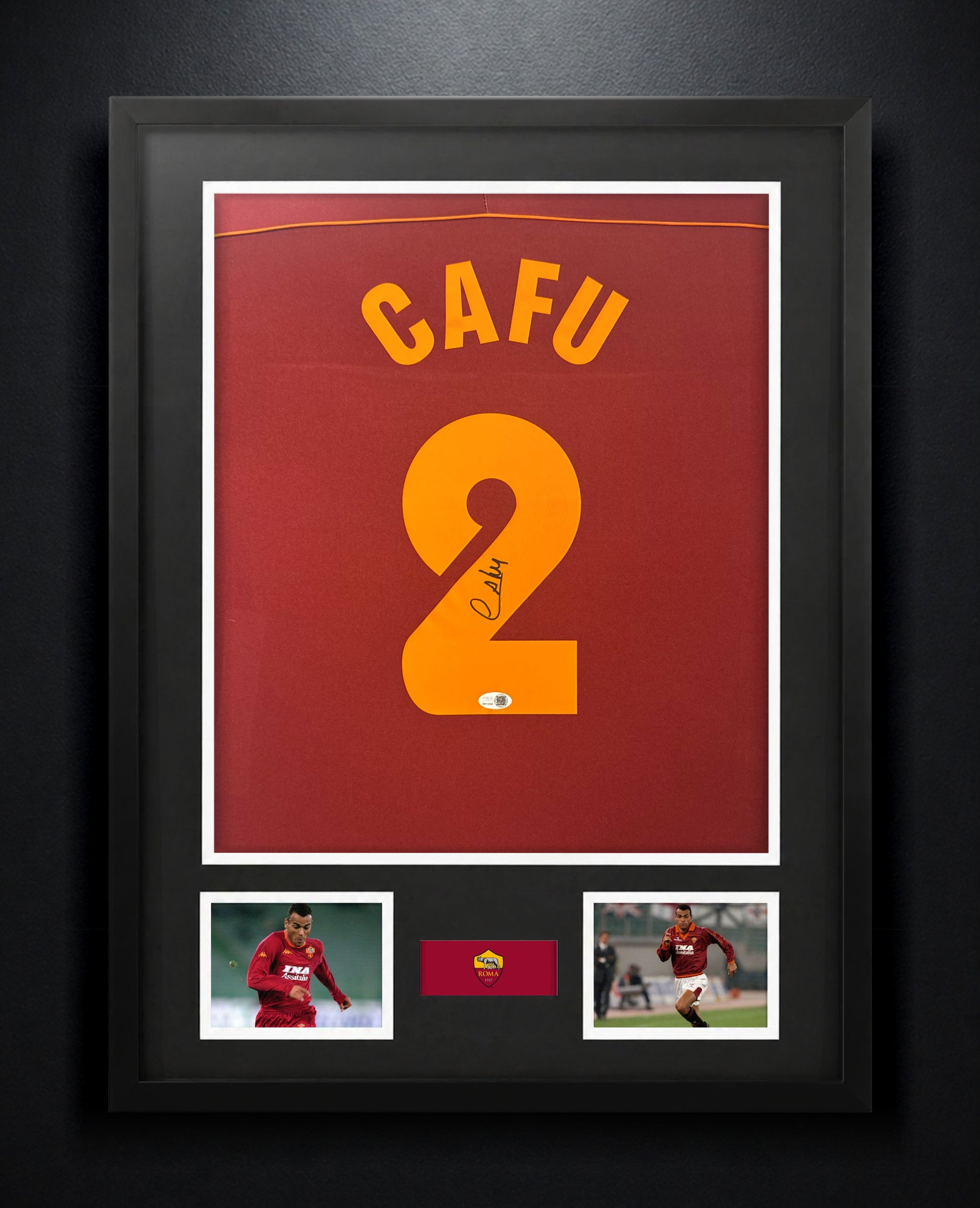 Cafu Signed AS Roma Diadora Jersey Framed JSA COA - Photo of frame
