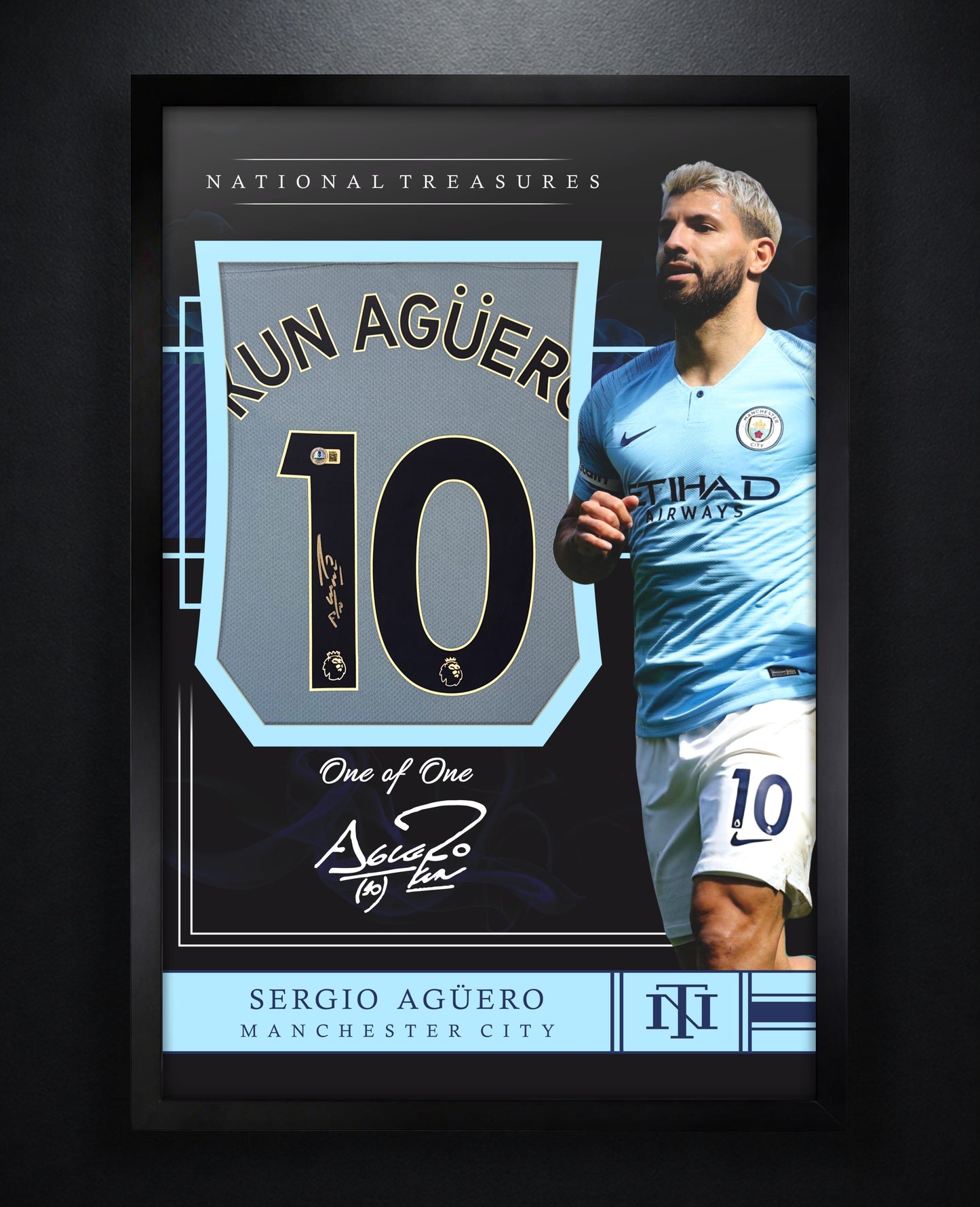 Sergio Aguero Signed Manchester City Puma Jersey Framed Beckett COA - Photo of frame