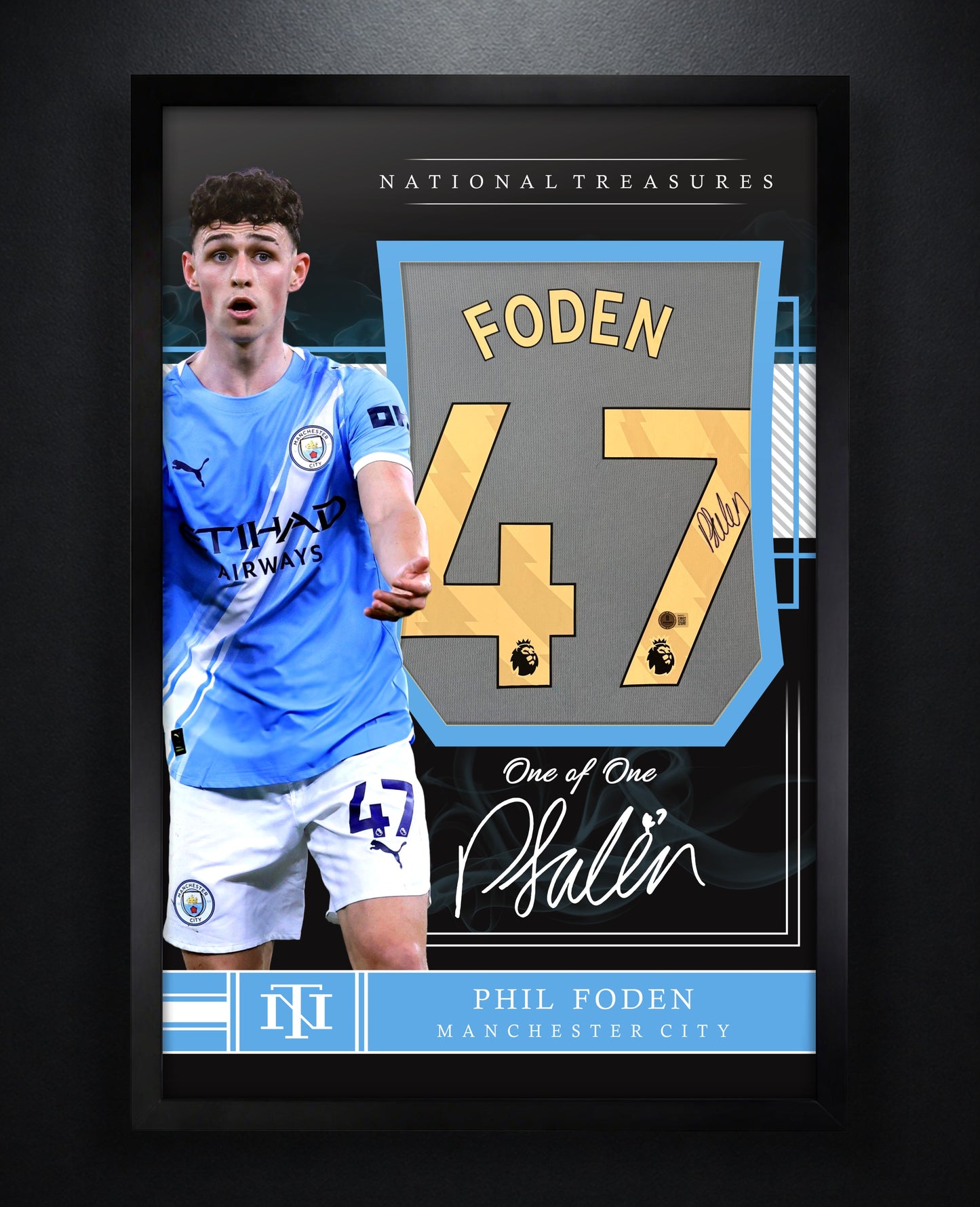 Phil Foden Signed Manchester City Puma Jersey Framed Beckett COA - Photo of frame